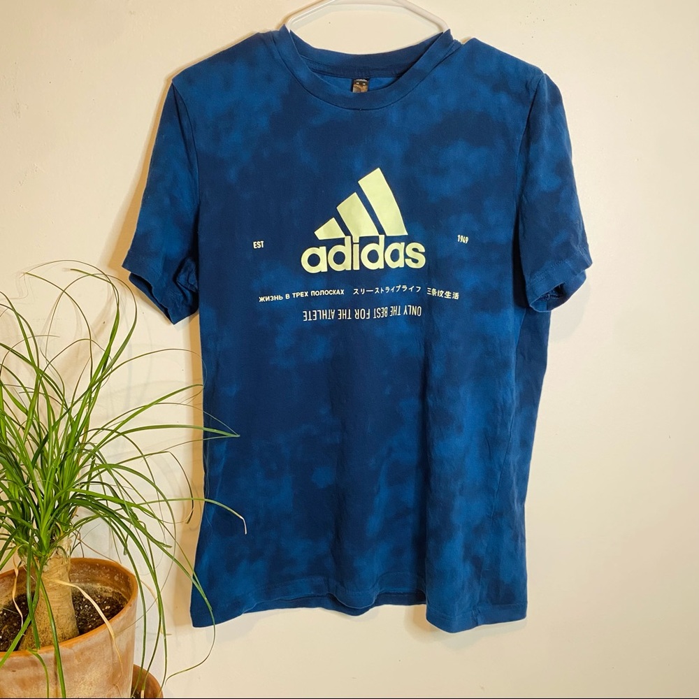 Adidas Men’s Large Blue Logo Green Shirt New Without Tags